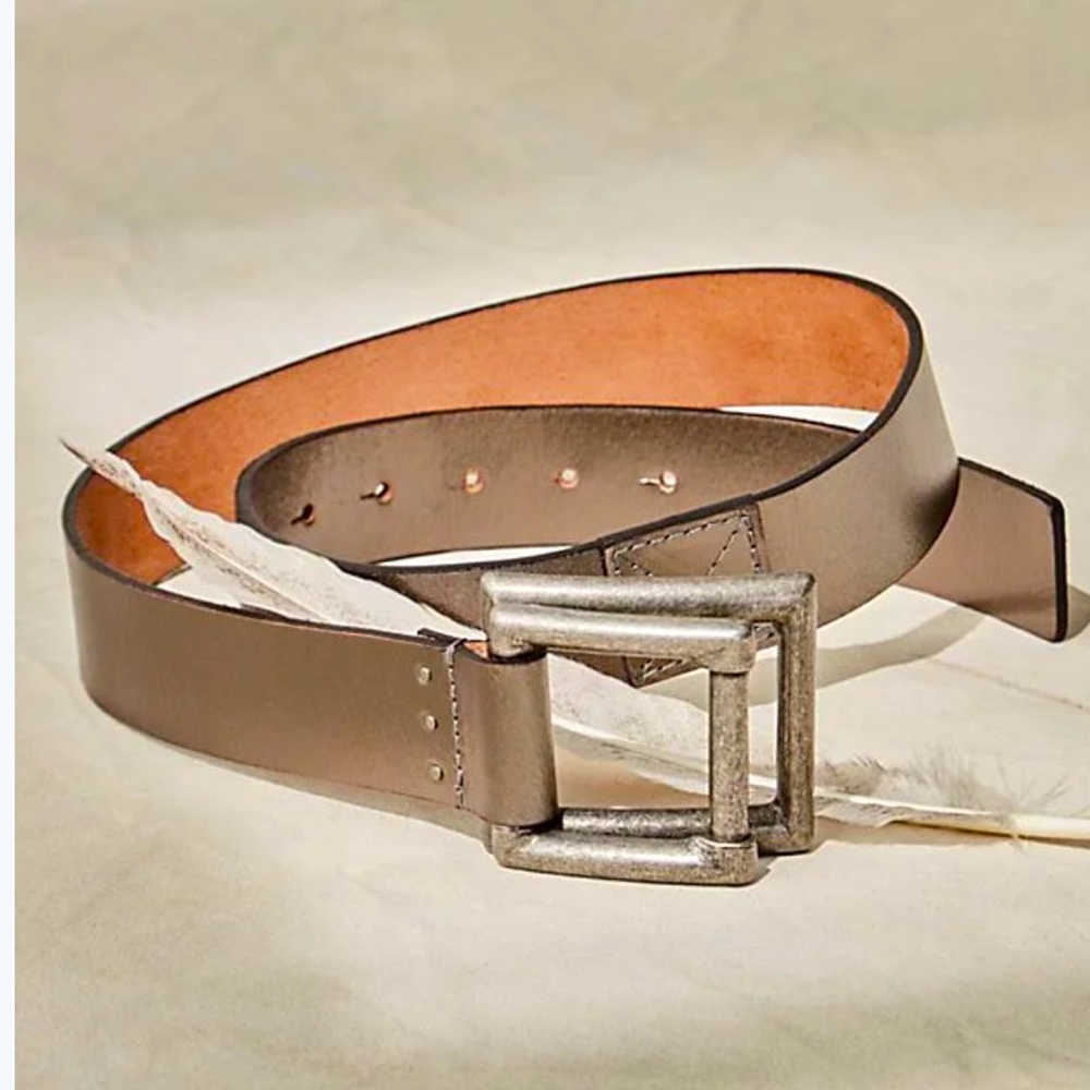 We The Free Taupe Leather Belt with Silver Buckle
